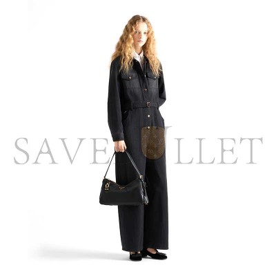 PRADA AIMÉE LARGE RE-NYLON AND LEATHER SHOULDER BAG WITH PADLOCK 1BC232 (34*19.5*10cm)